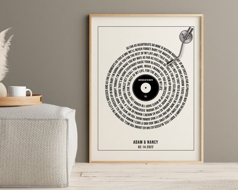 Framed Song Lyrics Personalized Gift Our Song Plaque Valentines Gift For Boyfriend Record With Song Lyrics Poster Anniversary Gift For Her image 1