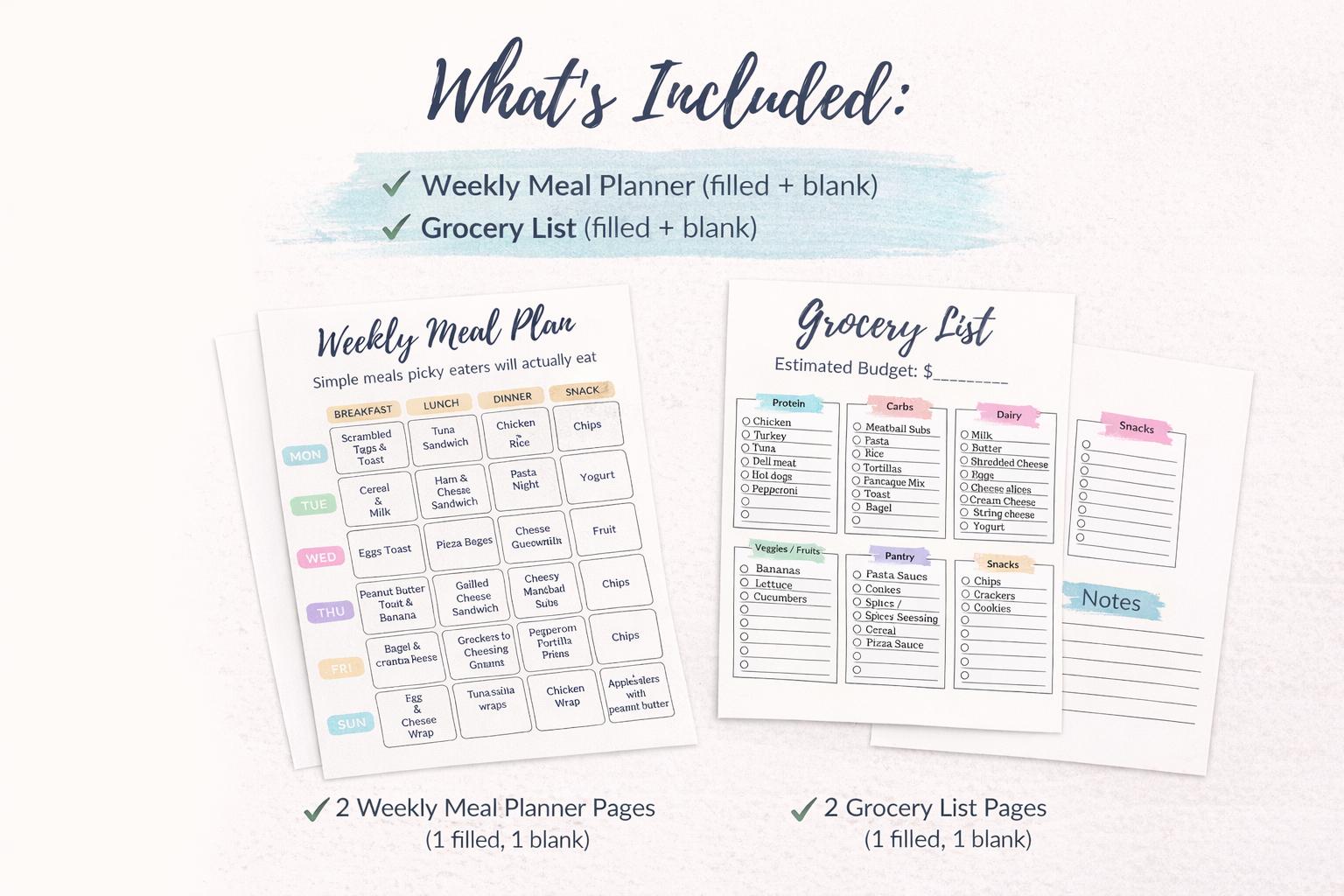 Picky Eater Meal Planner Printable | Weekly Meal Plan for Kids | Family ...
