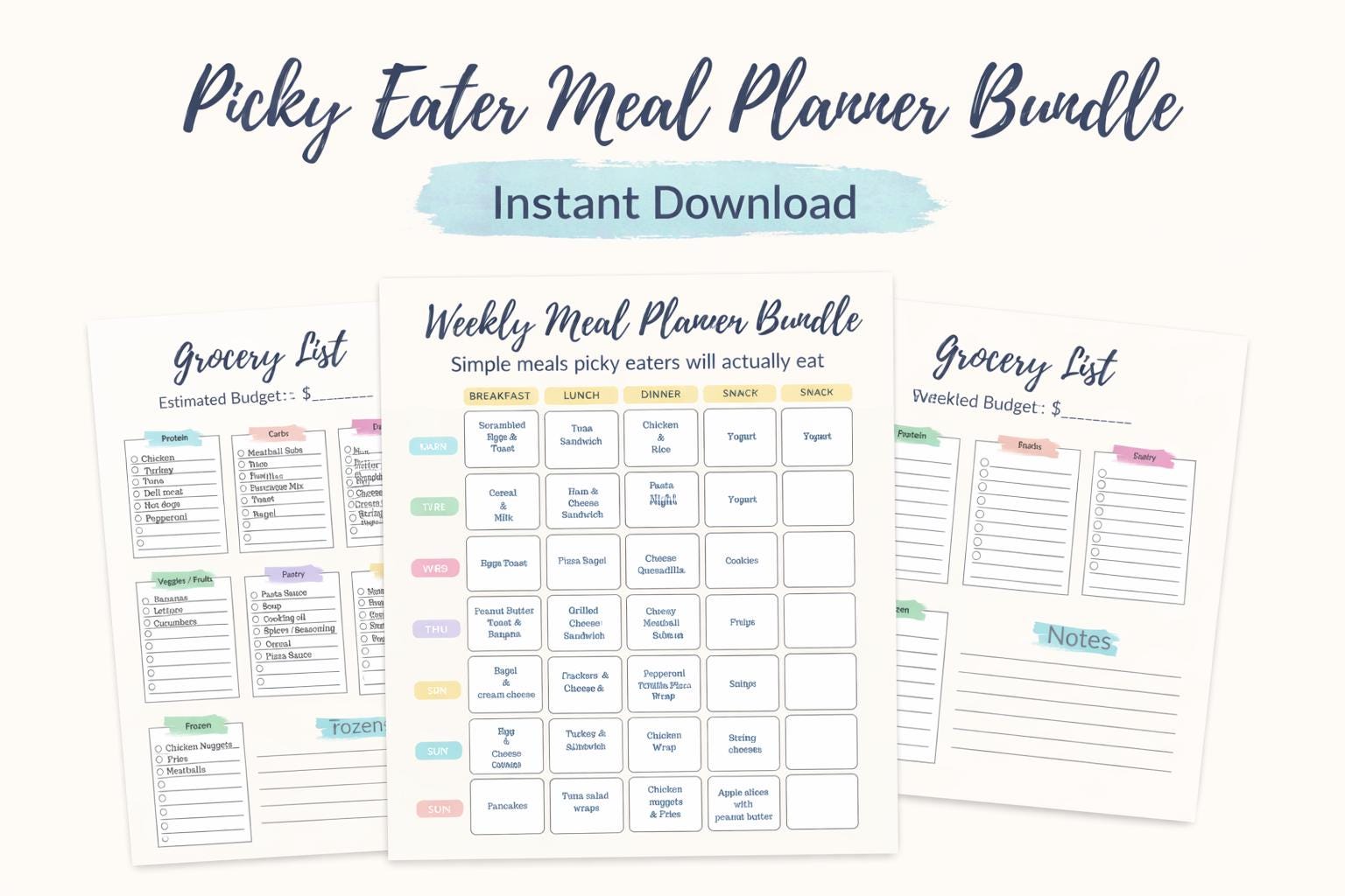 Picky Eater Meal Planner Printable | Weekly Meal Plan for Kids | Family ...