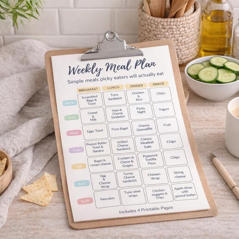 Picky Eater Meal Planner Printable | Weekly Meal Plan for Kids | Family ...