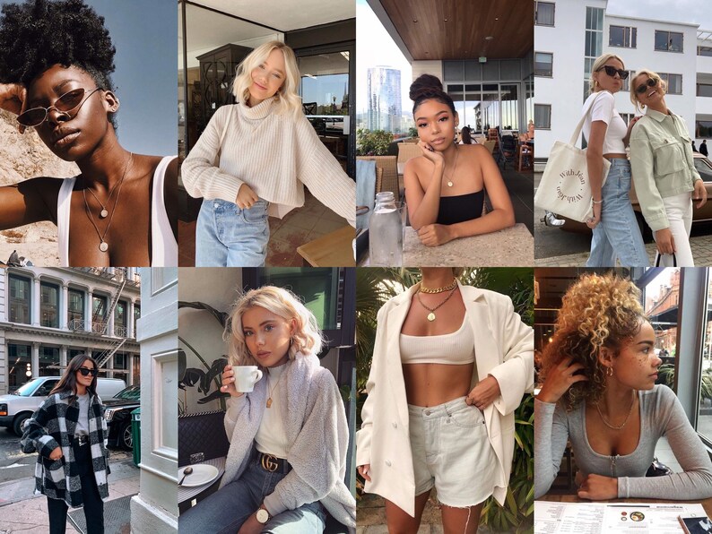 May include: A collage of nine images featuring women wearing various outfits. The images showcase different styles, including casual, chic, and trendy. The outfits feature a variety of colors, patterns, and textures, such as denim, sweaters, and jackets.