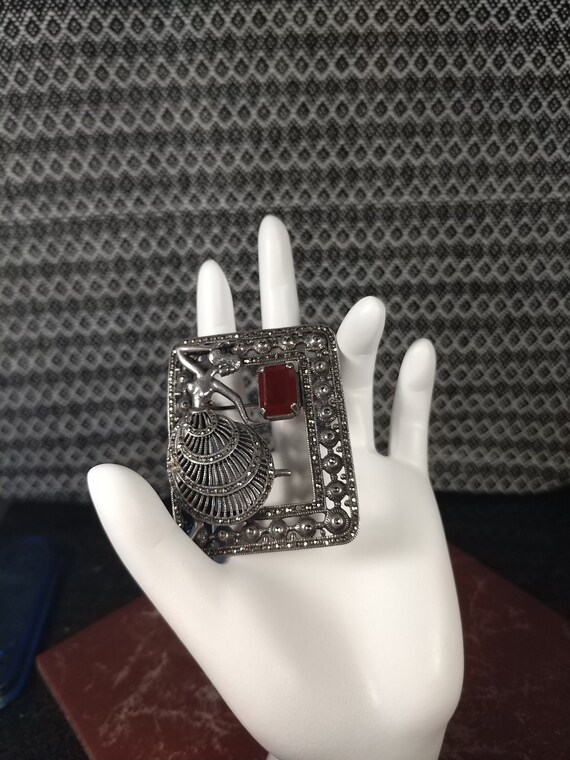 Antique Sterling Marcasite and Carnelian Ballerina
