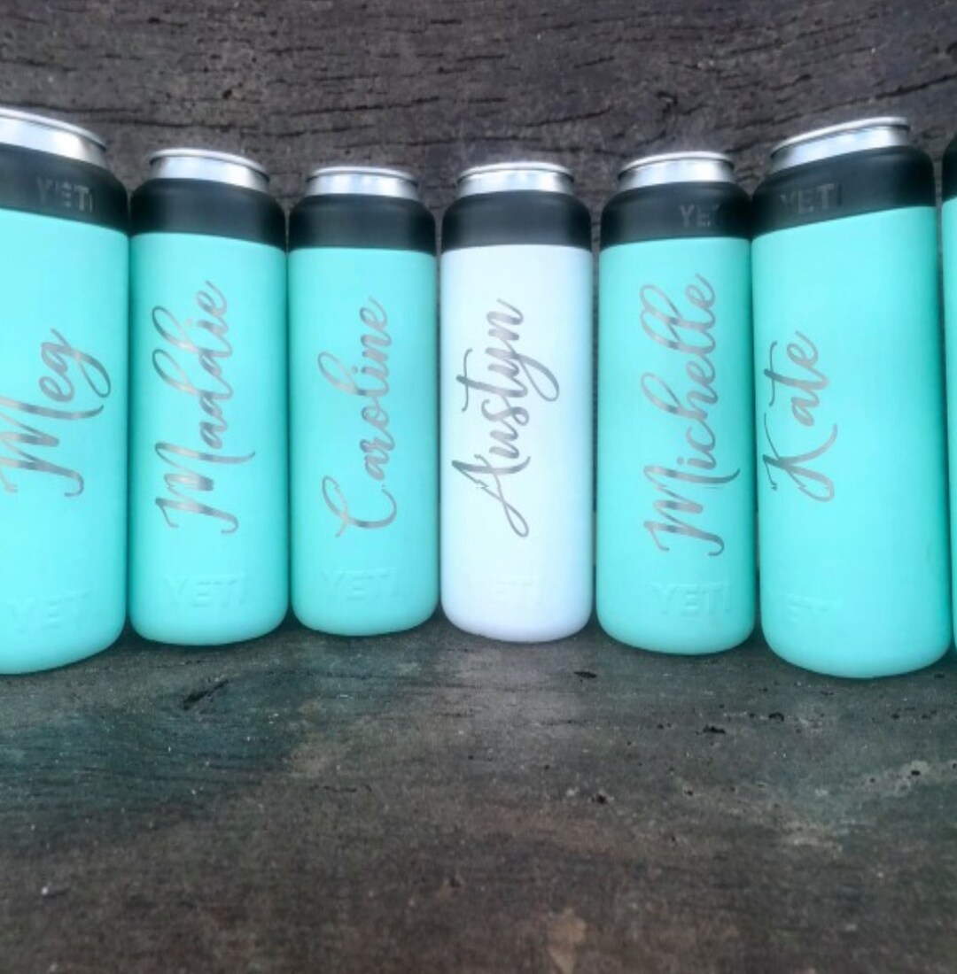 Yeti Slim Colster Bulk Qty 6,12,24, Custom Engraved Wedding Party, Lake Life, Christmas, Pool