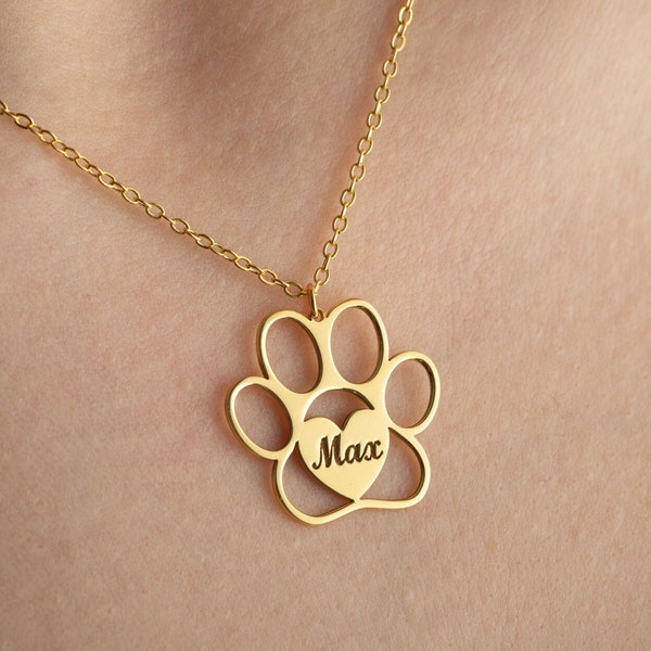 Paw Print Name Necklace - Dog Paw Necklace - Animal Necklace - Pet Memorial Gift - Cat Paw Necklace - Custom Engraved Paw Print Necklace