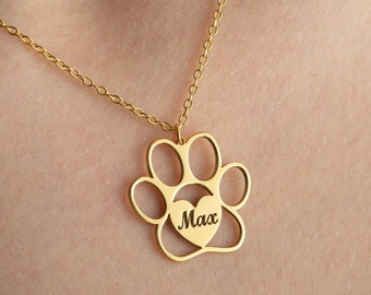 Paw Print Name Necklace - Dog Paw Necklace - Animal Necklace - Pet Memorial Gift - Cat Paw Necklace - Custom Engraved Paw Print Necklace
