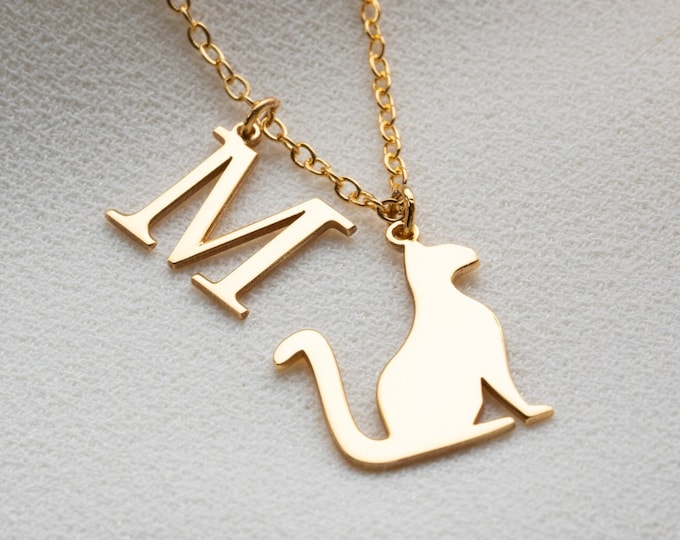 Personalized Cat Initial Necklace - Custom Cat Lover Gifts - Personalized Cat Memorial Gift - Cat Necklace - Animal Pet Jewelry - Cat Letter