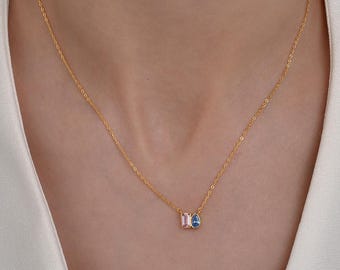 Toi et Moi Birthstone Necklace - Emerald & Pear Cut Gemstone Necklace - Gift for Mom - Mothers Day Gift - Anniversary Gift - Christmas Gift