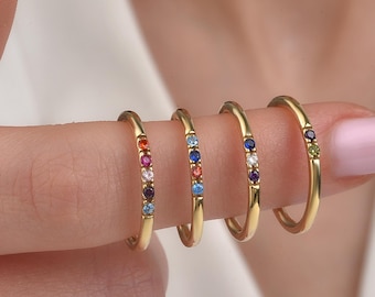 Personalized  Birthstone Stackable Ring - Minimal Gold Vermeil Stacking Ring - Gift for Her - Mothers Day Gift