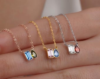 Toi et Moi Emerald & Pear Cut Gemstone Necklace - Gift for Mom - Mothers Day Gift - Anniversary Gift - Christmas Gift