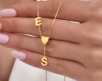 Custom Initial Lariat Necklace, Gold Sterling Silver Y Necklace, Bridesmaid Jewelry