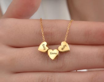 14K Gold Engraved Heart Charm Name Necklace, Custom Gift For Mom - Grandma