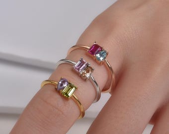 Toi et Moi  Emerald and Pear Cut Birthstone Ring for Couples