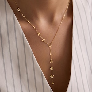 Collier initiale Lariat, collier prénom personnalisé, collier prénom en Y en or, cadeau personnalisé pour elle, bijoux de demoiselle d'honneur, cadeau de Noël