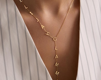 Lariat Initial Necklace,  Custom Drop Name Necklace, Gold Name Y Necklace, Personalized Gift for Her, Bridesmaid Jewelry, Christmas Gift