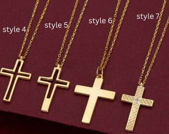 Gold Cross necklace-Christmas Gifts-Confirmation gifts for girls-Mothers day gift for her-Pray Cross Charm-Catholic Cross jewelry-Baptism