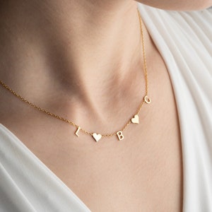 Collier initial en or massif 14 carats - Collier lettre personnalisé - Collier prénom personnalisé - Cadeau personnalisé pour elle - Cadeau pour la fête des mères