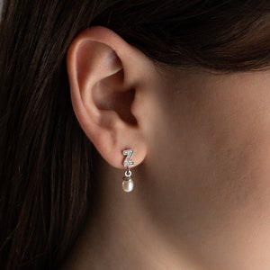 initial pearl earrings