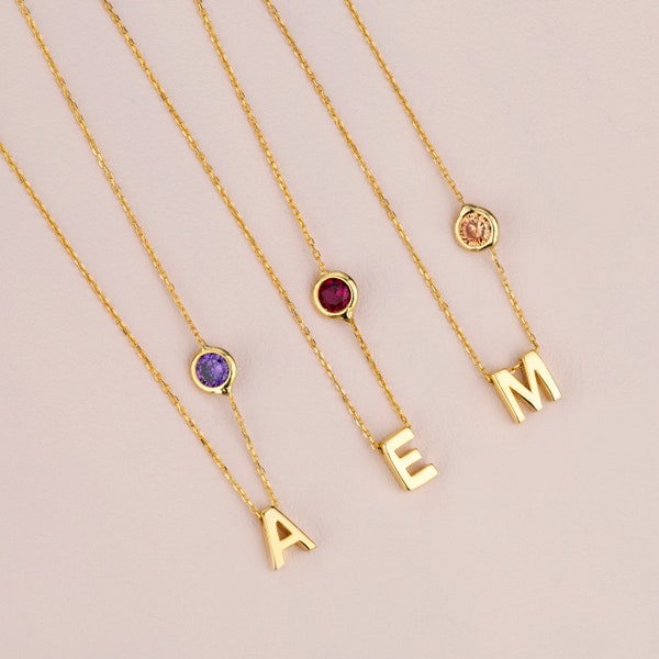 Sterling Silver Necklace, Gold Custom Initial Necklace, Silver Personalized Birthstone Necklace, Mothers Day Gifts,Bridesmaids Gift Necklace