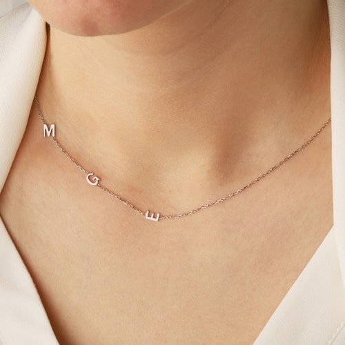 Custom Silver Letter Necklace Sideways 