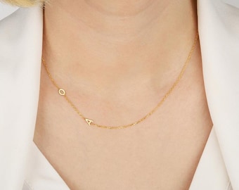 14k Solid Gold initial Necklace - Sideways Custom letter Necklace - Personalized Name Necklace - Gift for Her - Christmas Gift for Mom - USA