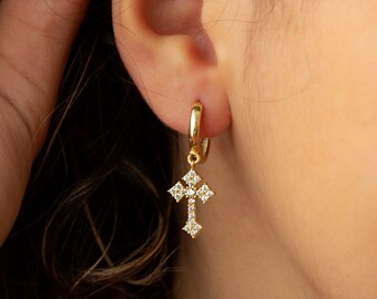 Cross Earrings-Christmas Gifts-Gifts for girls-Mothers day gift for her-Grandma Gift Cross Charm-Catholic Cross jewelry-Baptism-Family Gift