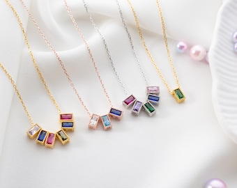 Family Birthstone Necklace - Custom Baguette Pendant - Mothers Day Gifts - Gold Jewelry - Grandma Gifts