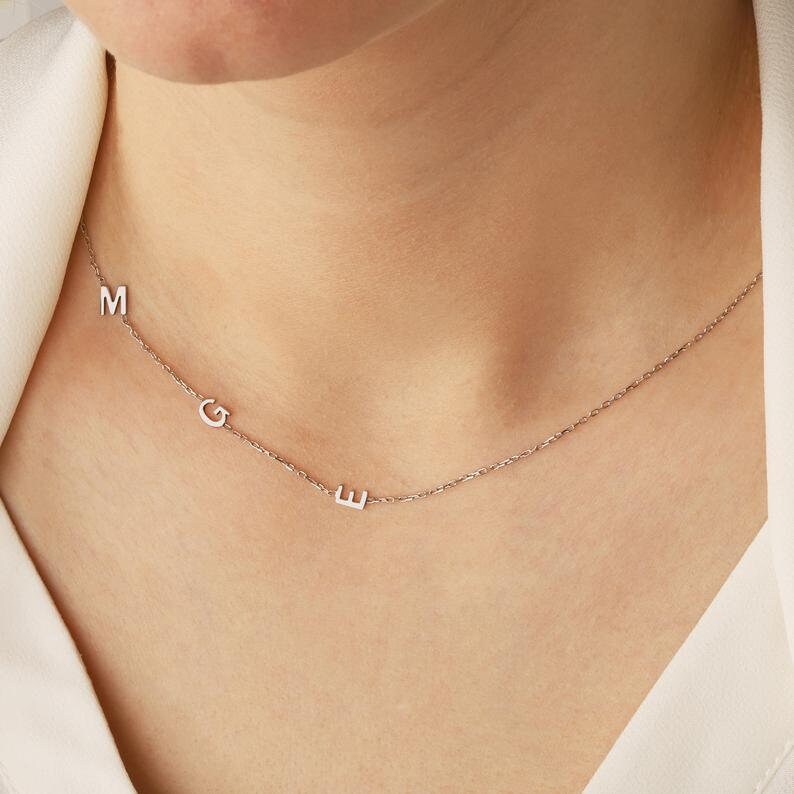 14k Solid Gold Initial Necklace Sideways Custom Letter Etsy Canada