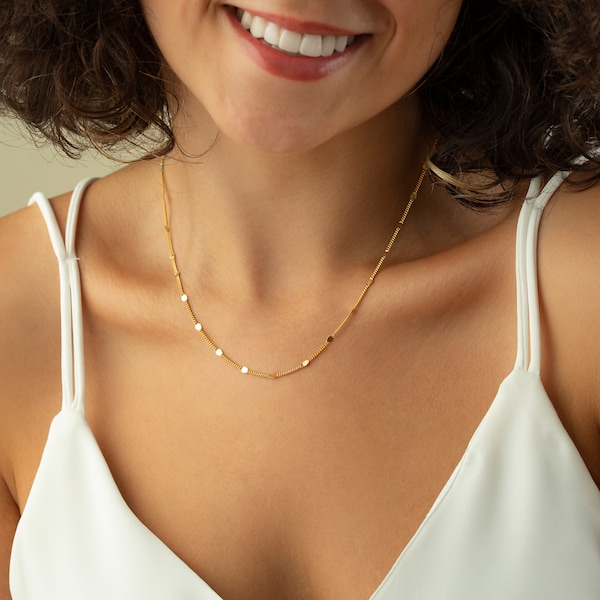 Gold Kette, Herringbone Kette, Weihnachten Geschenk, Figaro, zierlich, Geschenk für sie, Panzer, Kugel, kleines Link, Muttertagsgeschenk, Seil, Kabel,