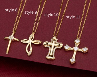 Cross necklace-Christmas Gifts-Confirmation gifts for girls-Mothers day gift for her-Gold Pray Cross Charm-Catholic Cross jewelry-Baptism