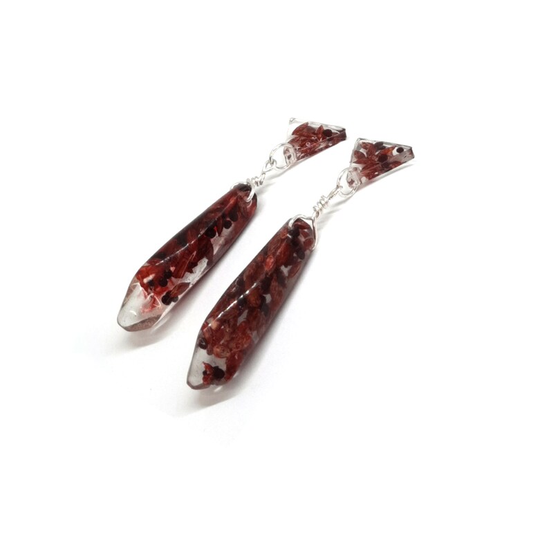 Resin Stud Earrings Filled With Red Colorful Seeds Aesthetic Etsy