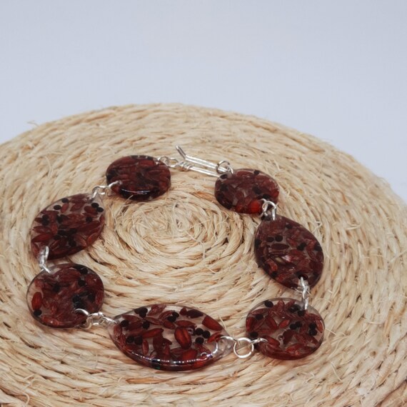 Transparent Beaded Resin Bracelets with Red Aesthetic Botanical Seeds