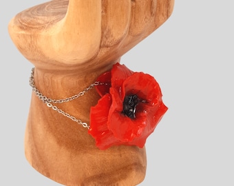 Unique Clay Red Poppy Flower Statement Bracelet – Stand Out with Style!