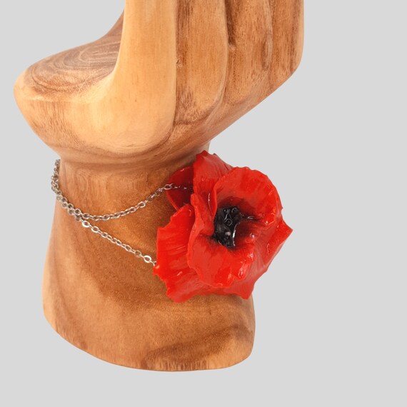 Unique Clay Red Poppy Flower Statement Bracelet – Stand Out with Style!