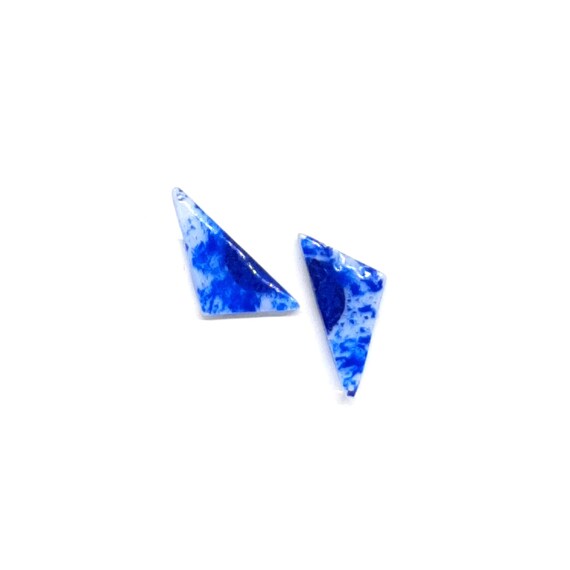 Modern Gradient Blue Earrings, Geometric Resin Jewels, Triangular earrings Stud