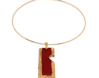 Modern Minimalist Red and Gold Rectangular Pendant, Geometric jewelry, Unique Gifts for Her