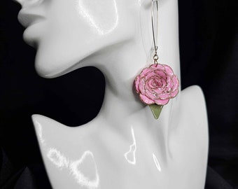 Statement Versatile Clay Earrings : Artistic Clay with Pink Petals and Resin Glow - Brilliance of Rose Flowers Reverie