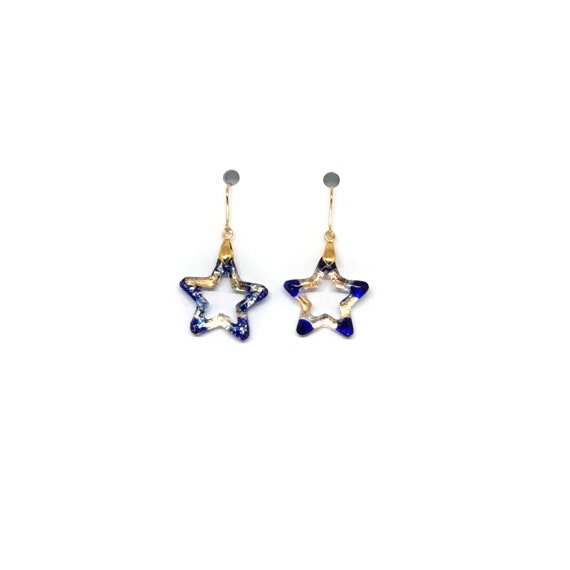 Minimalist Blue and Gold Resin Star Earrings, Celestial Jewellery , Gift for Her