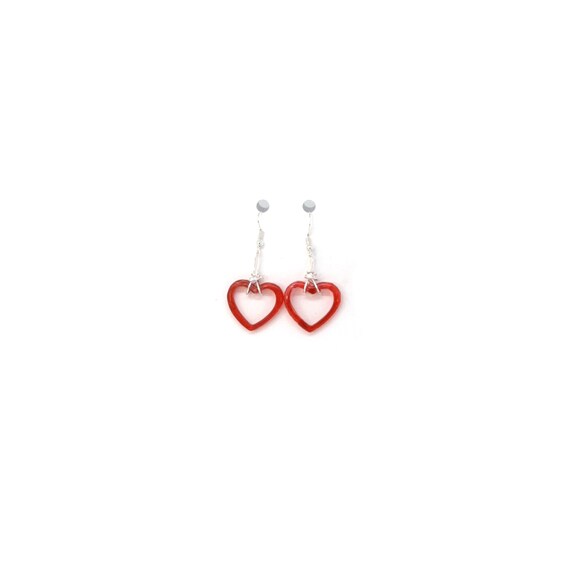 Boho Red Hoop Dangle Hearts Earrings With Clear Resin UV, Modern Jewelry, Gift For Valentine's Day