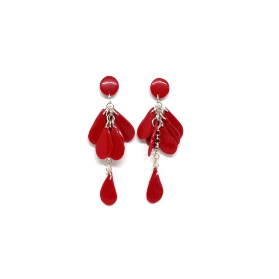 Red waterfall earrings clay, Comfortable dangle earrings