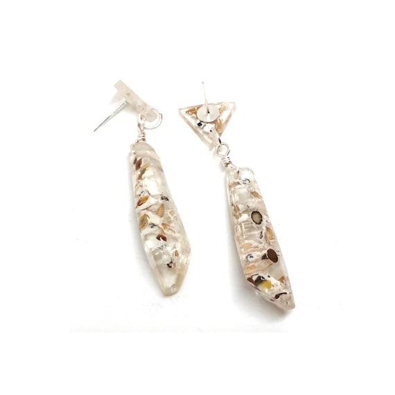 Statement resin earrings with white seeds filling