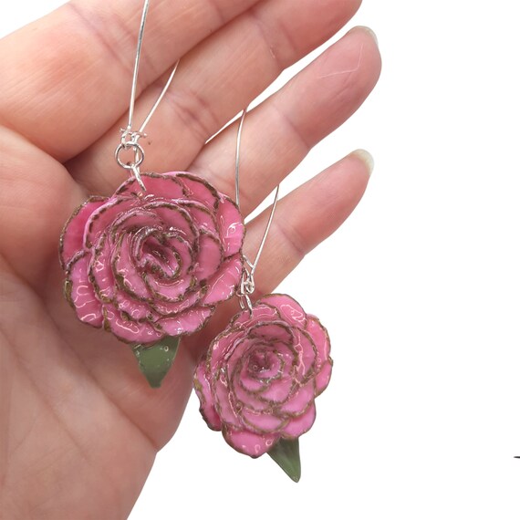 Handmade Boho Statement Rose Earrings, Flower Clay Jewelry