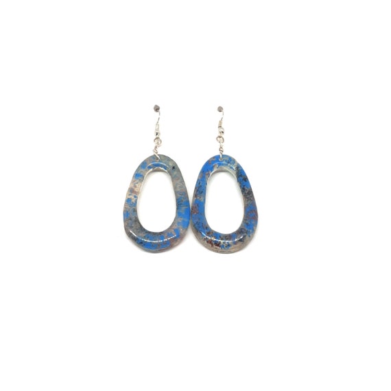 Oval Statement Blue Resin Wedding Earrings, Boho Style And Modern Lightweith Earrings