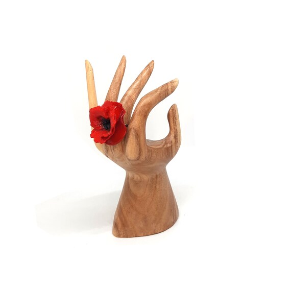 Statement Rings with Red Clay Poppy Flower