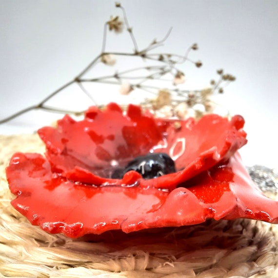 Buy Now the Statement Polymer Clay Poppy Flower Pendant; Trendy Jewelry Boho Style