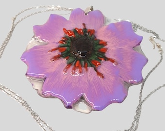 Amazing Handmade Boho Purple Clay Statement Flower Pendant: Unique Floral Jewelry