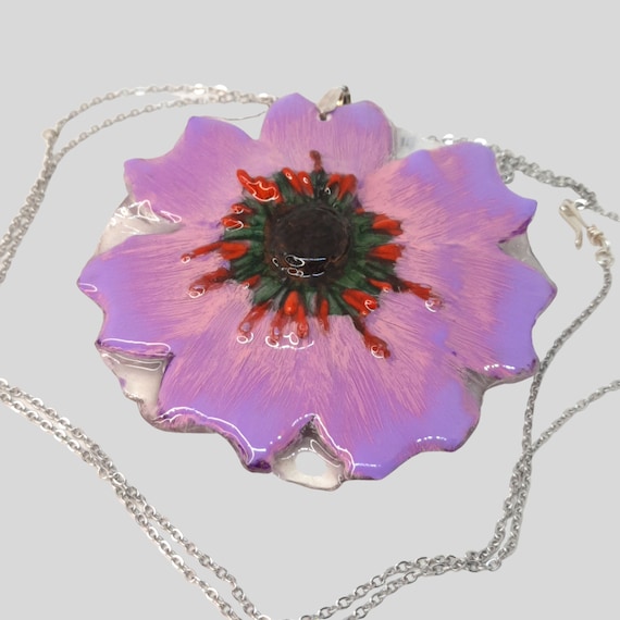 Handmade Boho Purple Clay Statement Flower Pendant | Unique Jewelry