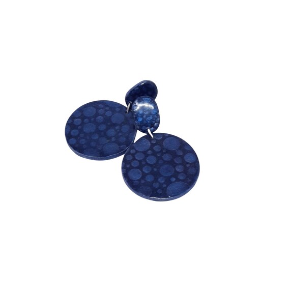 Modern Blue Clay Earrings in Two Tones, Statement Jewelry