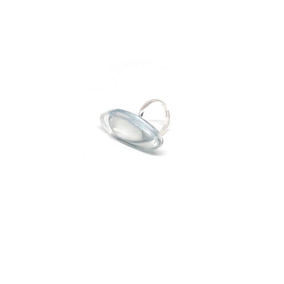 Adjustable Statement Ring Metallic Blue and White Of Clear Resin UV, Geometric Jewelry, Christmas Gifts For Her