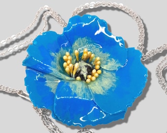 Captivating Blue Himalayan Poppy – Artisan FIMO Clay Pendant