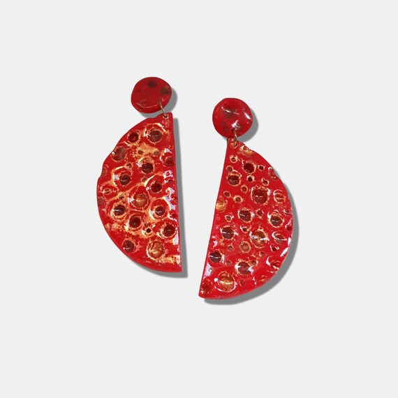 Clay Earrings: A Stunning Large Statement Half Moon Piece For Modern Women Gift, Bohemian Earrings, Christmas Gift, Comfortable earrings